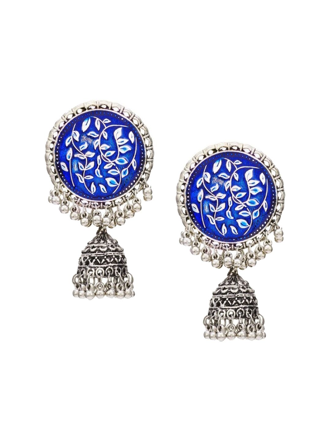 ATIBELLE Silver-Plated Oxidized Dome Shaped Jhumkas