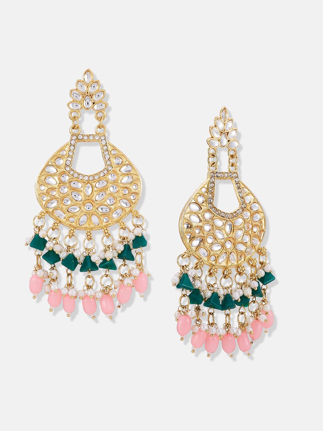 ATIBELLE Gold-Plated Kundan Stone-Studded Chandbalis Earrings