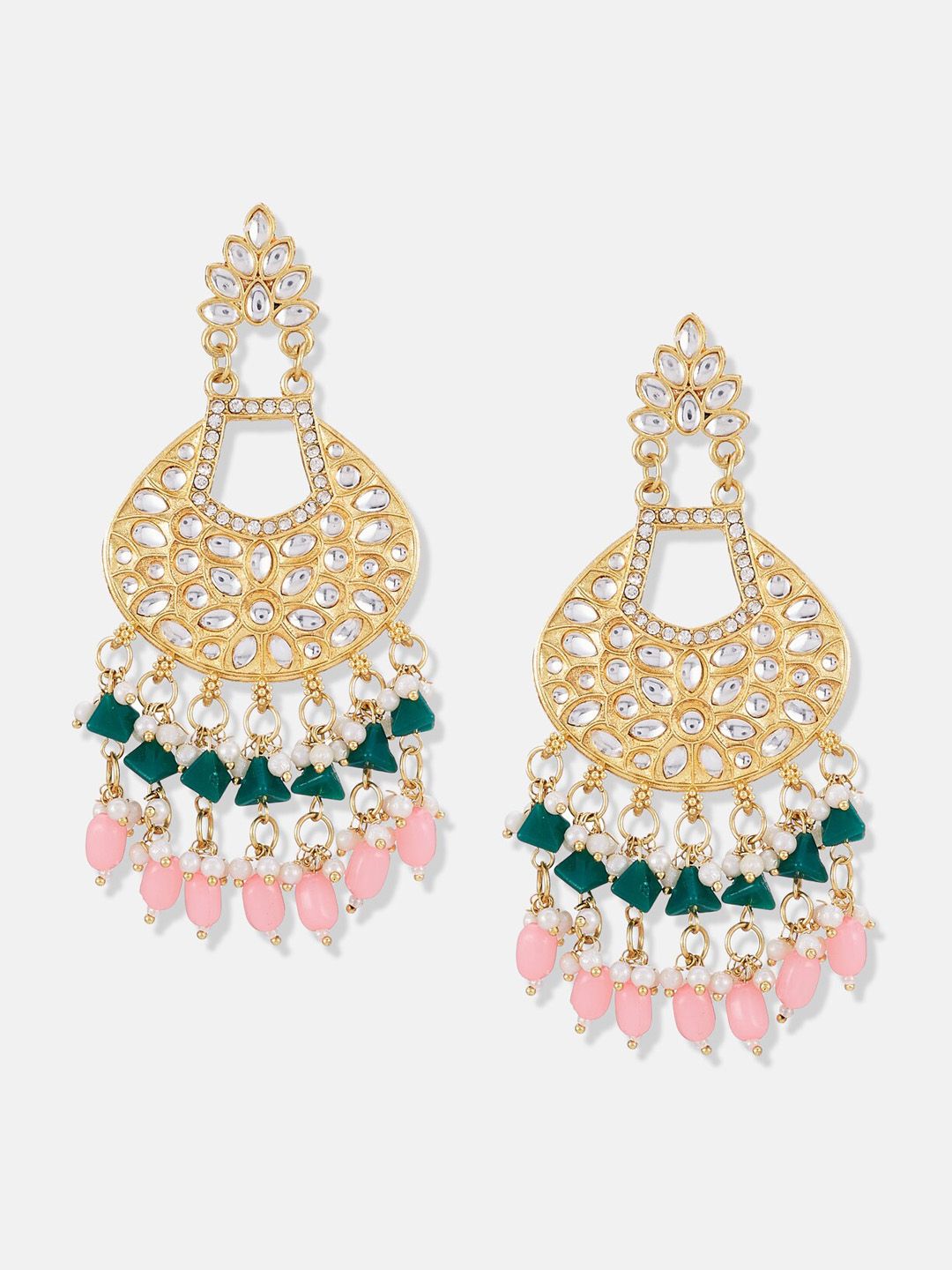 ATIBELLE Gold-Plated Kundan Stone-Studded Chandbalis Earrings