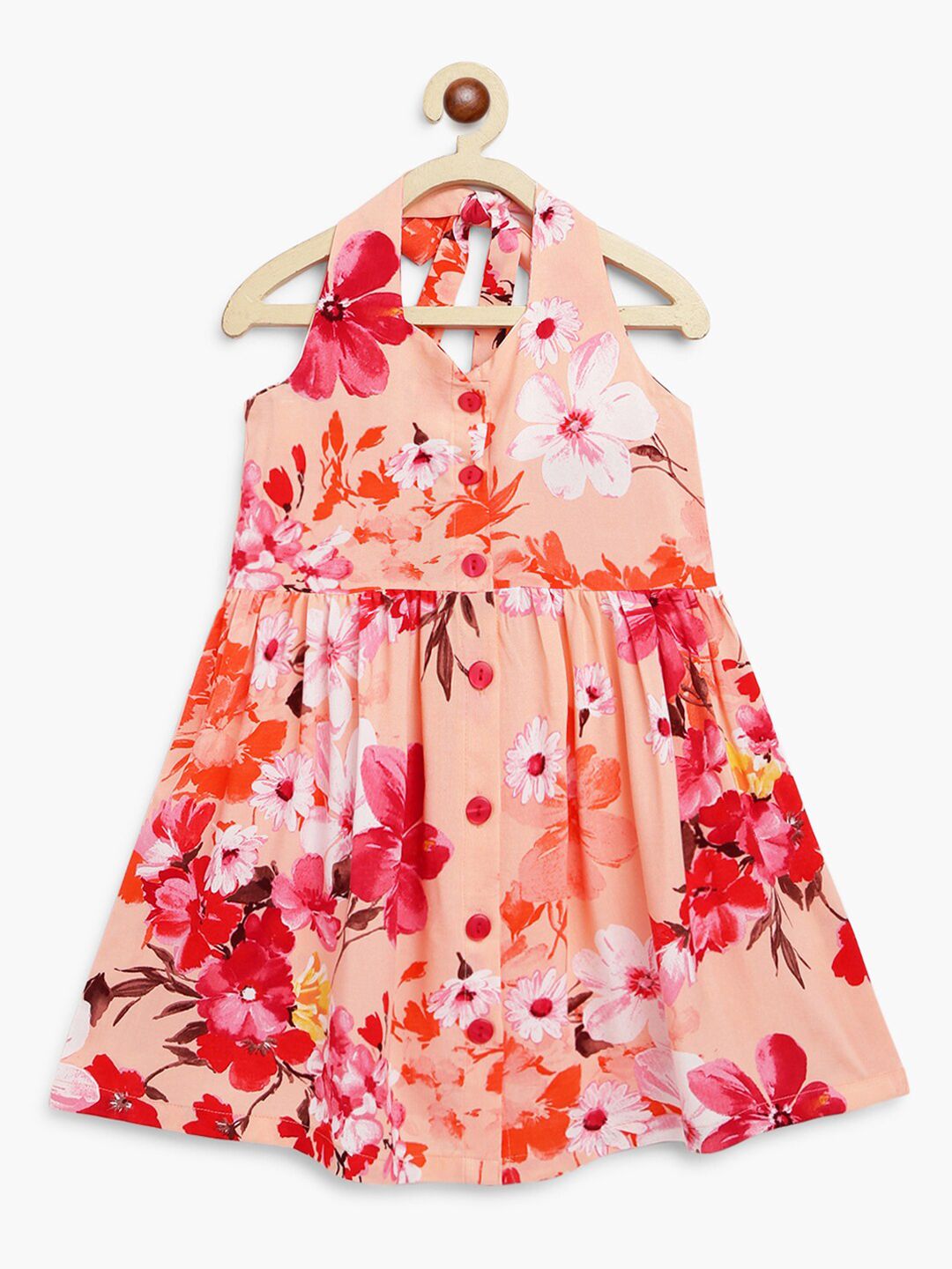 Campana Girls Floral Printed Halter Neck Tie Up Detailed Fit & Flare Dress-picture-27