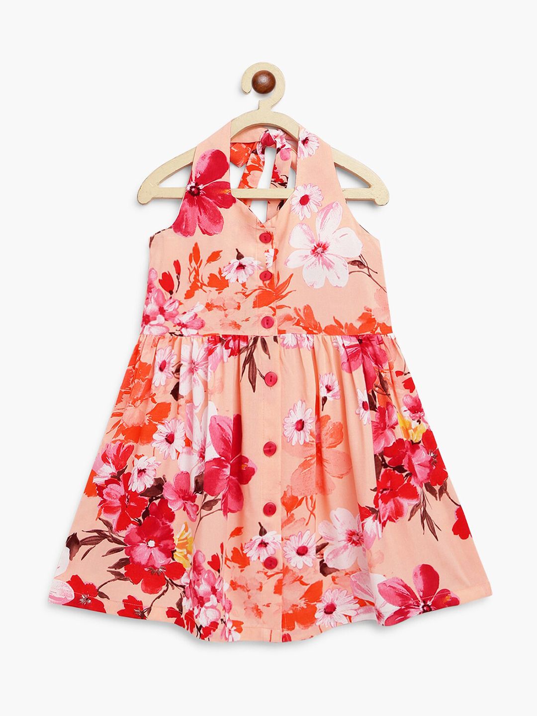 Campana Girls Floral Printed Halter Neck Cotton Casual Fit & Flare Dress-picture-27