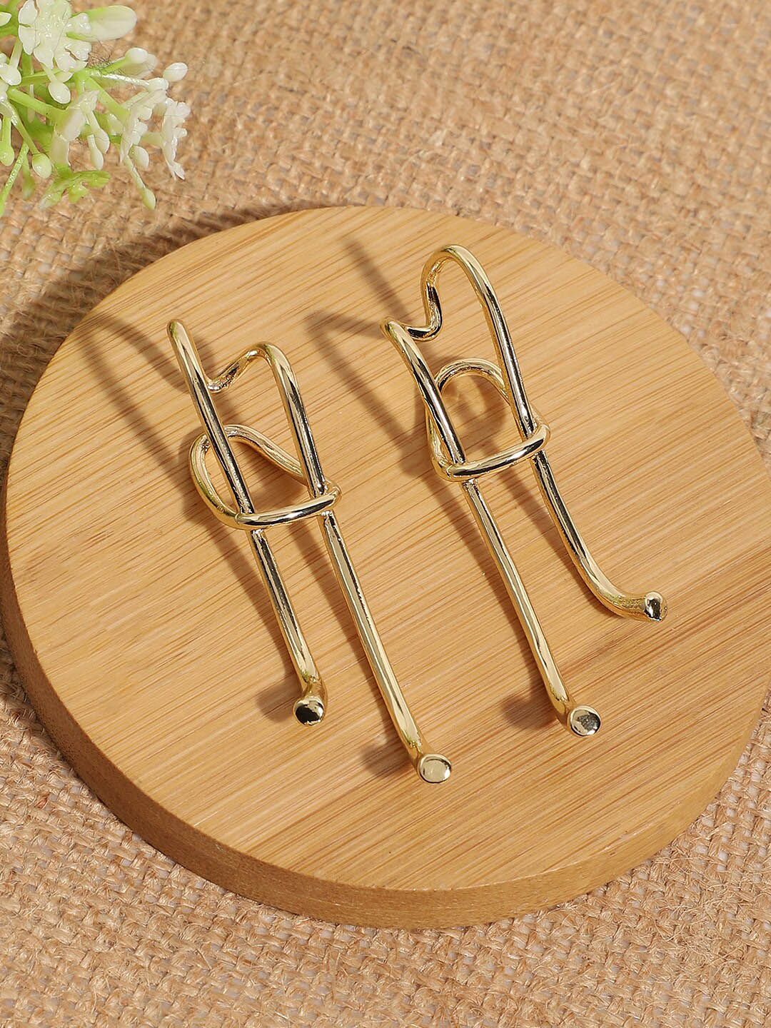 SOHI Gold-Plated Contemporary Drop Earrings-image-34