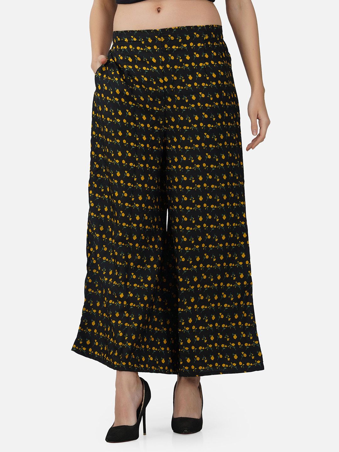 BCZ Style Floral Printed Flared Crepe Palazzos-picture-18