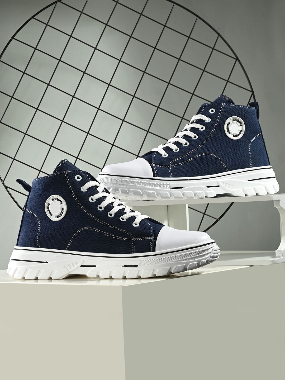 Kook N Keech Men Navy Blue And White Comfort Insole Mid-Top Sneakers-picture-33