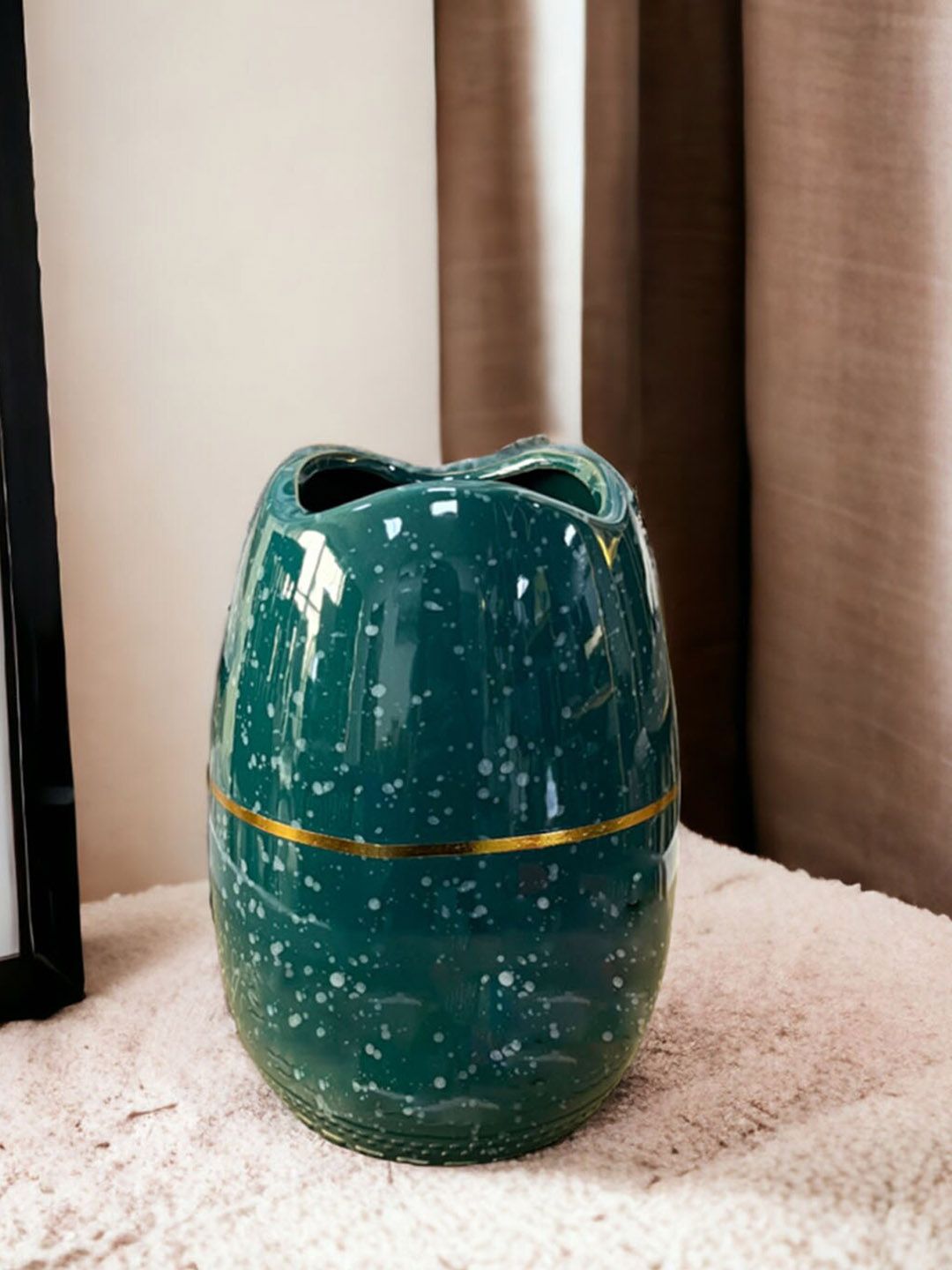 Art Street Teal-Green Printed Ceramic Flower Vase-image-25