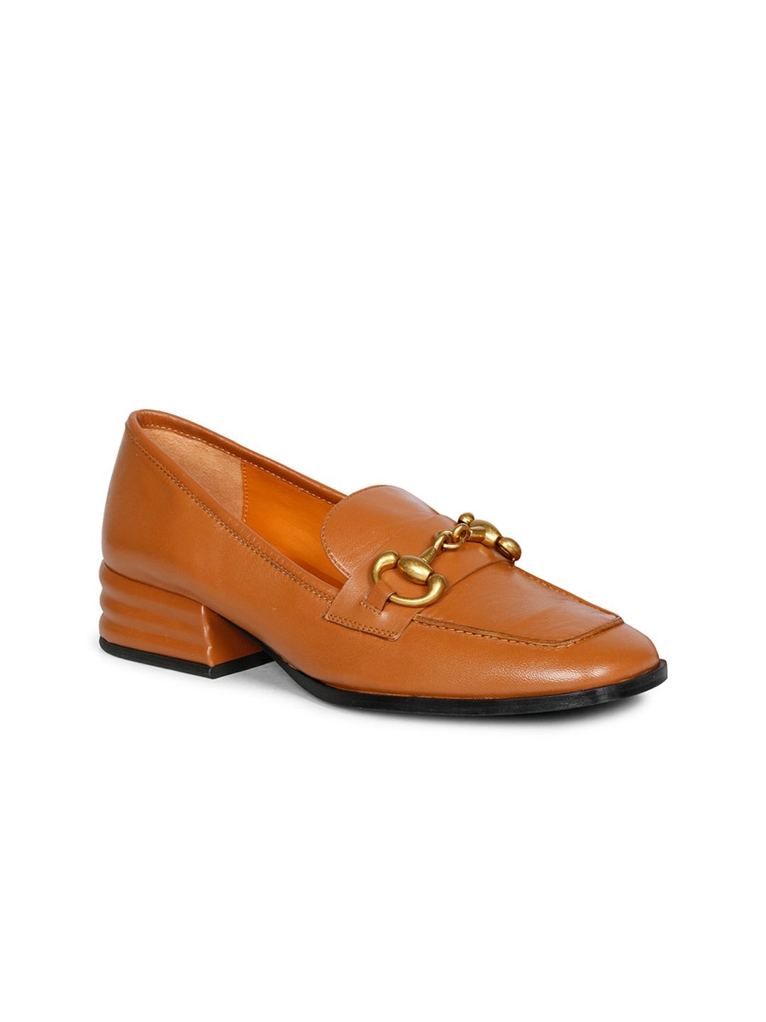 Saint G Tan Leather Block Pumps with Buckles-image-0