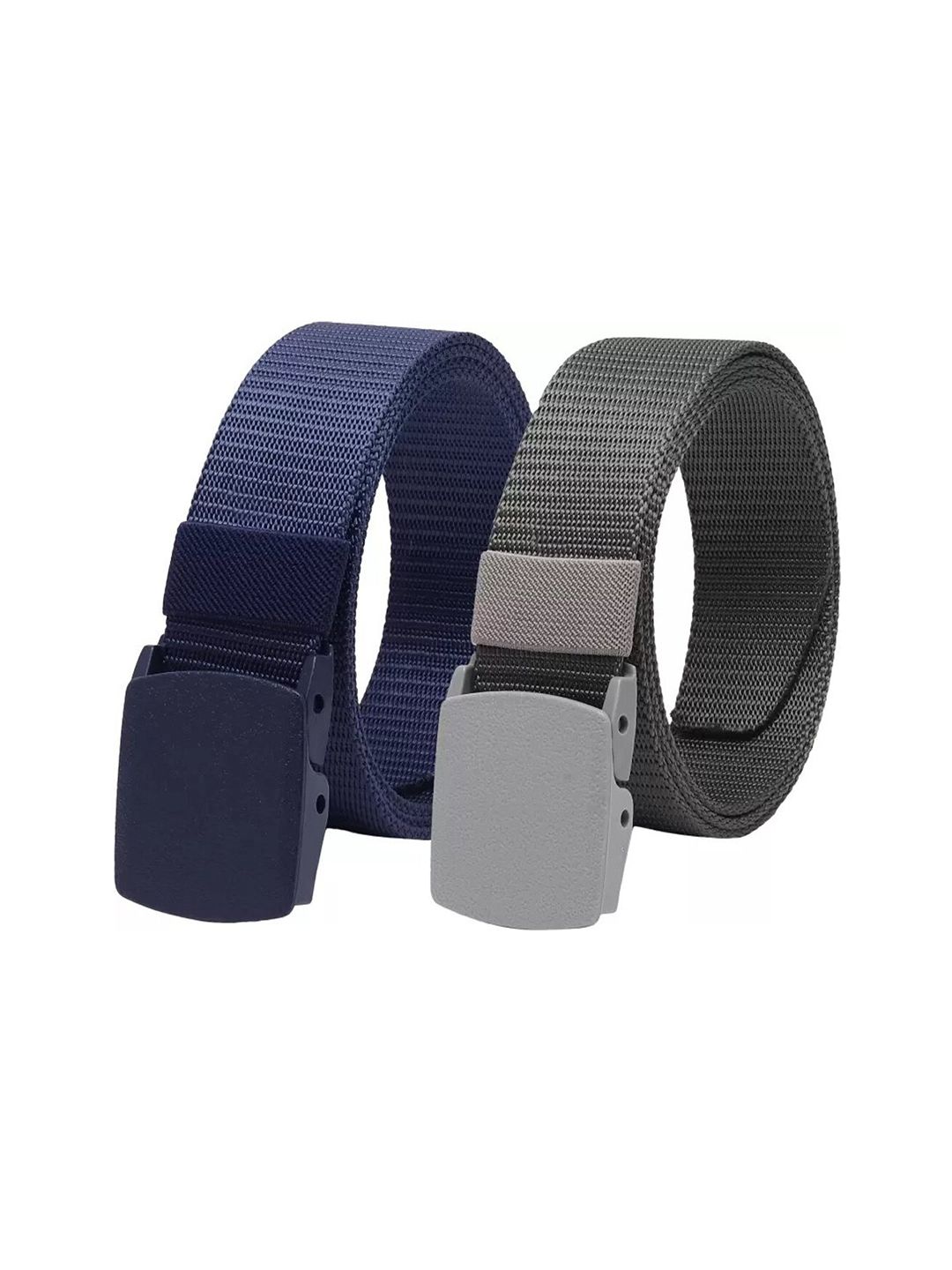 The Roadster Lifestyle Co. Men Pack Of 2 Blue and Grey Canvas Textured Belts-image-4