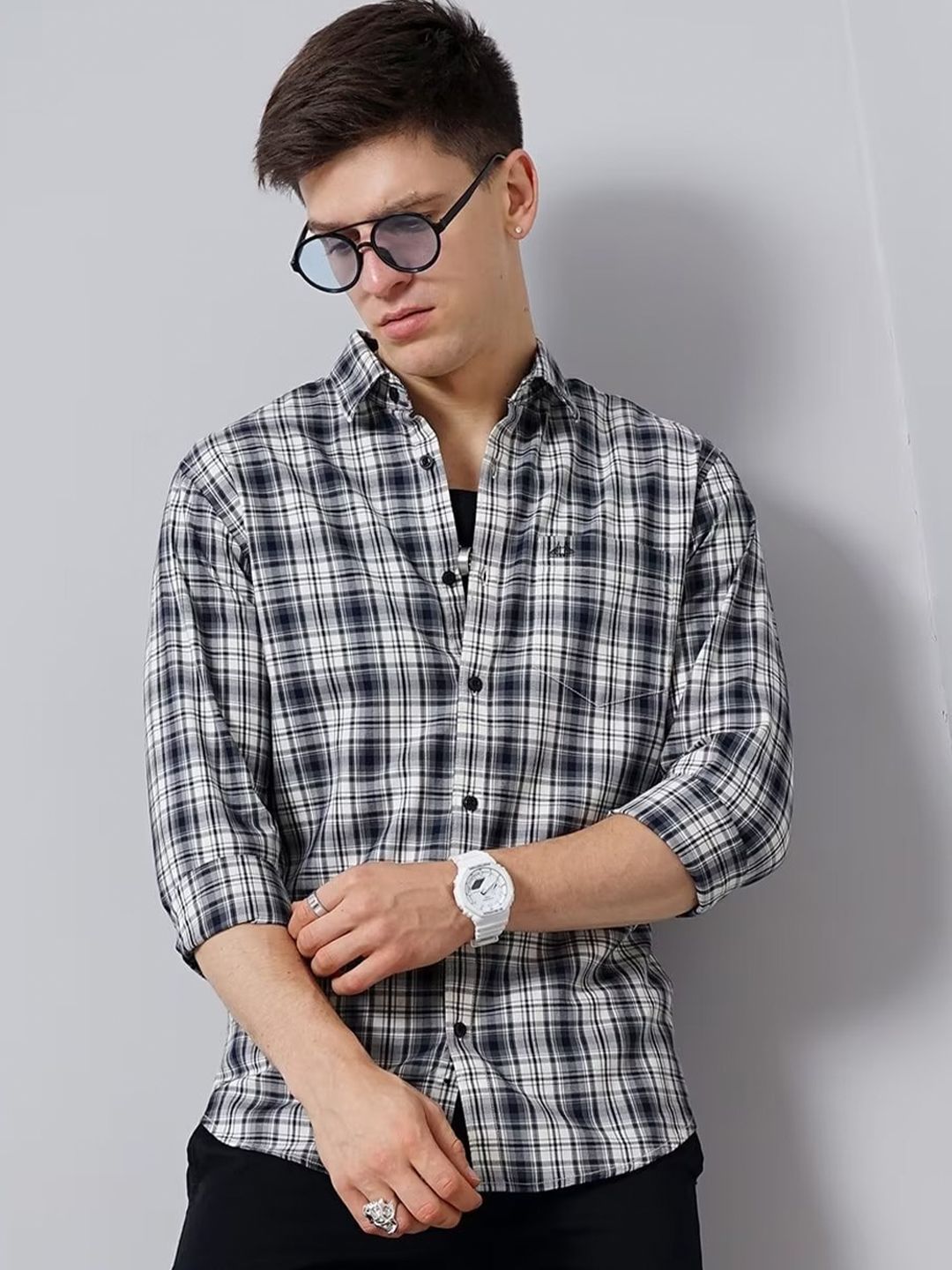 British Club Smart Slim Fit Tartan Checked Cotton Casual Shirt-picture-16
