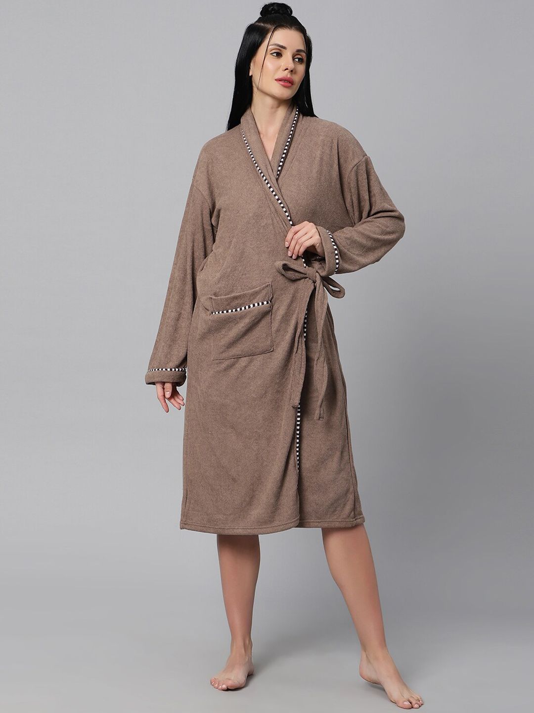 LacyLook Women Printed Collar Pure Terry Cotton Bathrobe-image-19
