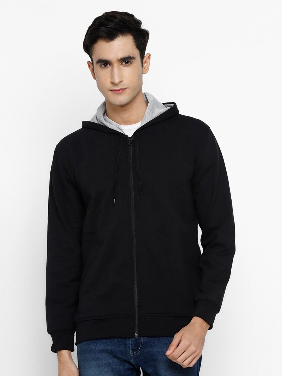 Alan Jones Men Solid Hooded Front-Open Sweatshirt-image-48