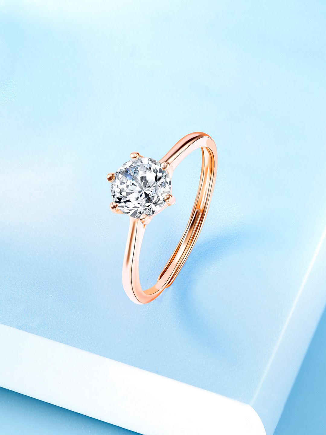 Peora Rose Gold-Plated CZ Studded Adjustable Finger Ring-picture-30