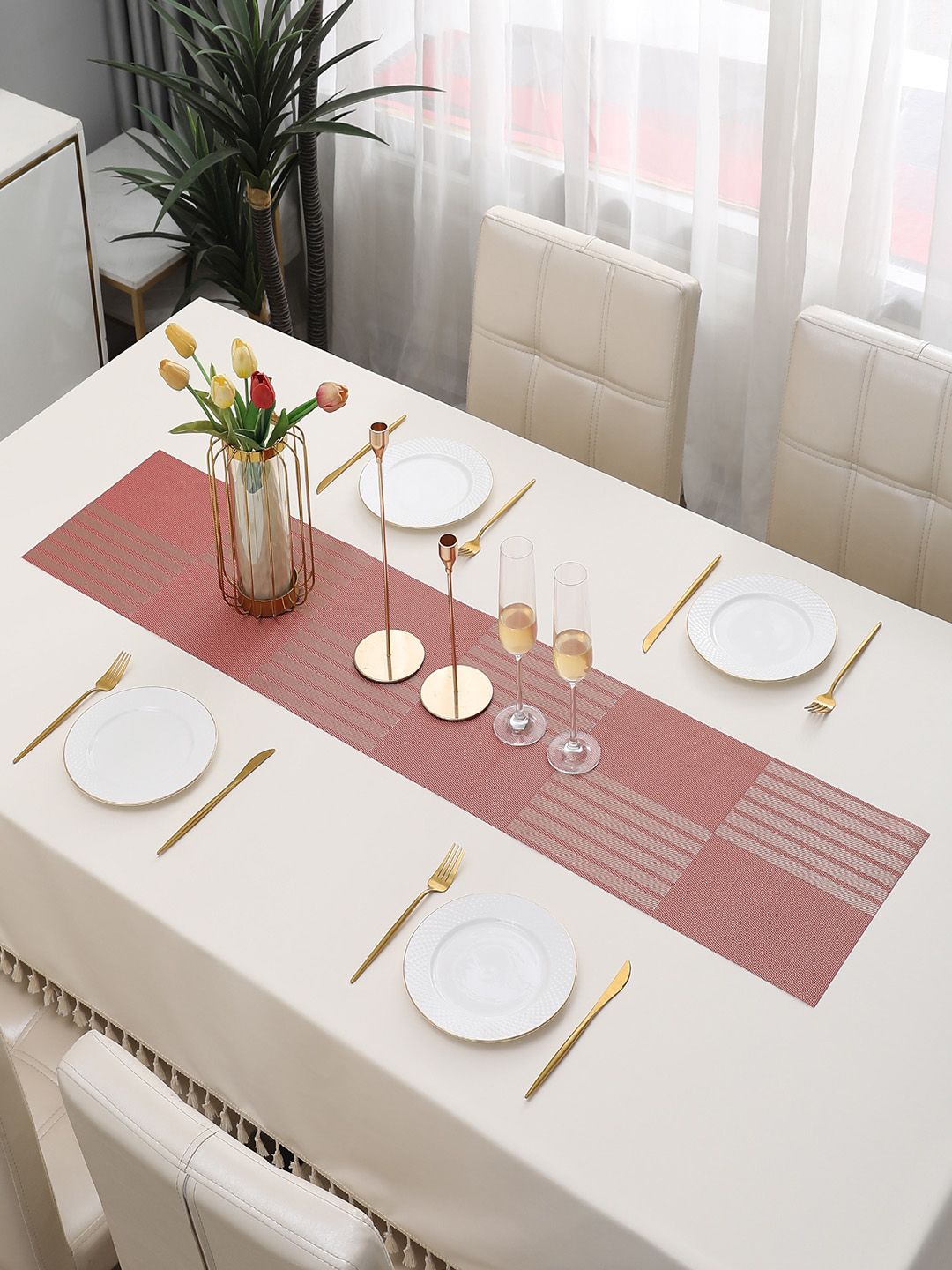 HOKIPO Peach Striped Table Runners-picture-53