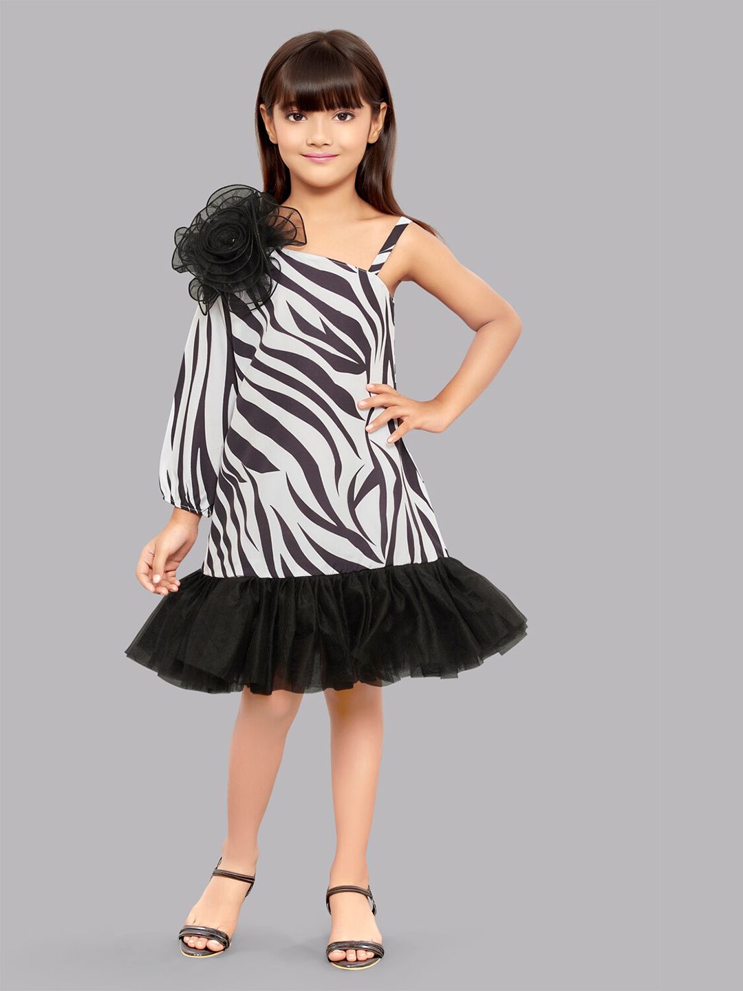Pink Chick Girls Animal Printed Ruffels A-Line Dress-picture-3