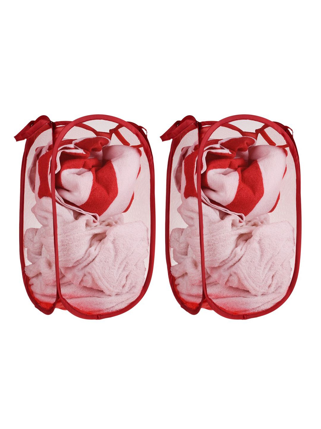 Kuber Industries 2 Pieces Red Textured Foldable Laundry Bags-image-25