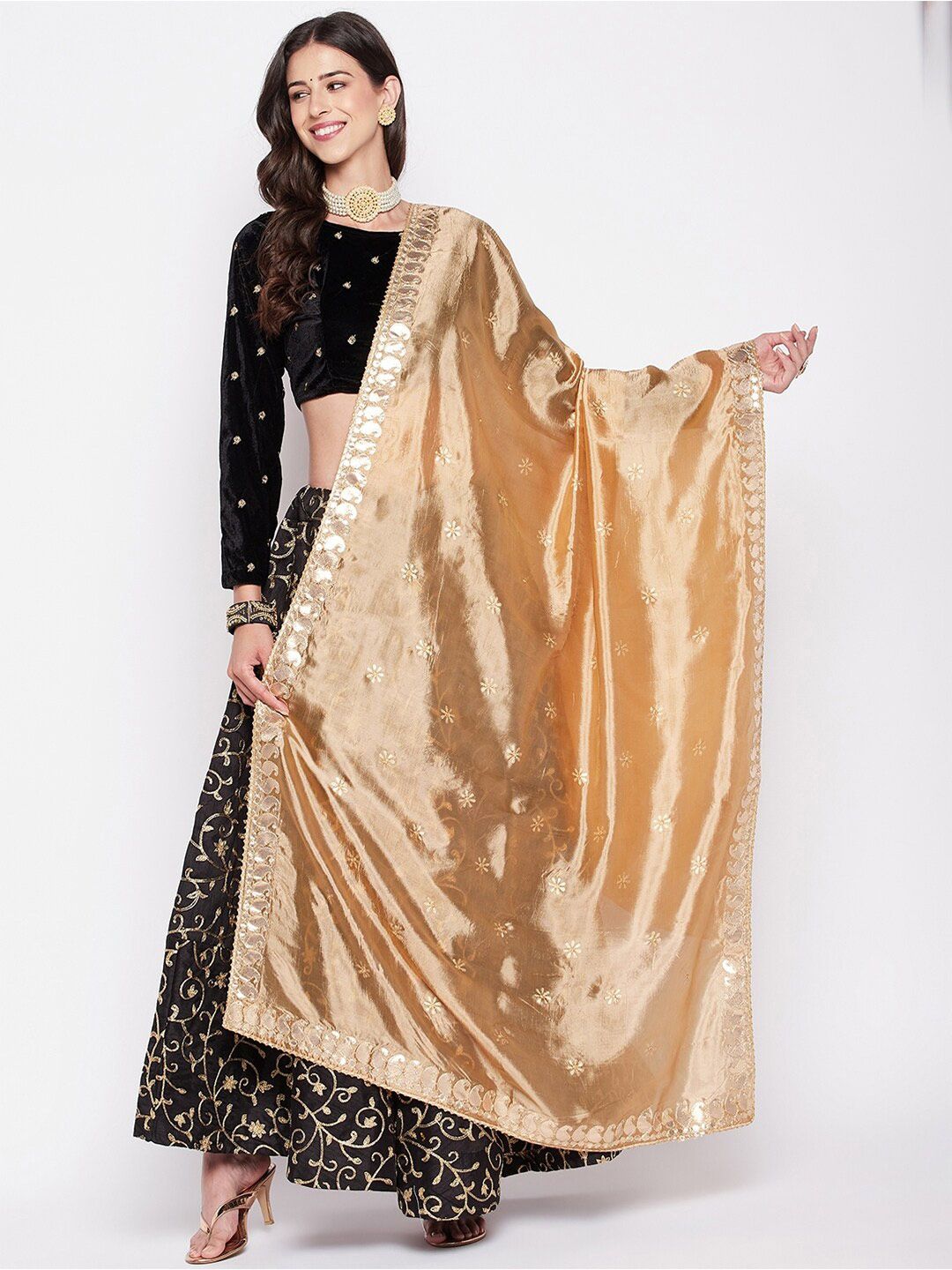 Clora Creation Gotta Patti Floral Embroidered Dupatta-picture-12