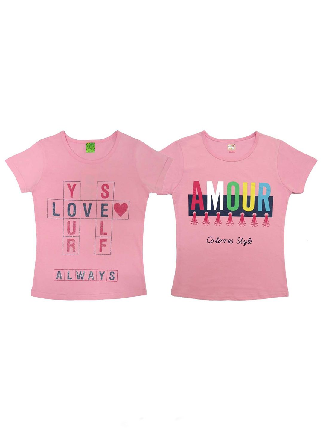 Clothe Funn Girls Pack Of 2 Typography Printed Cotton T-shirt-picture-26