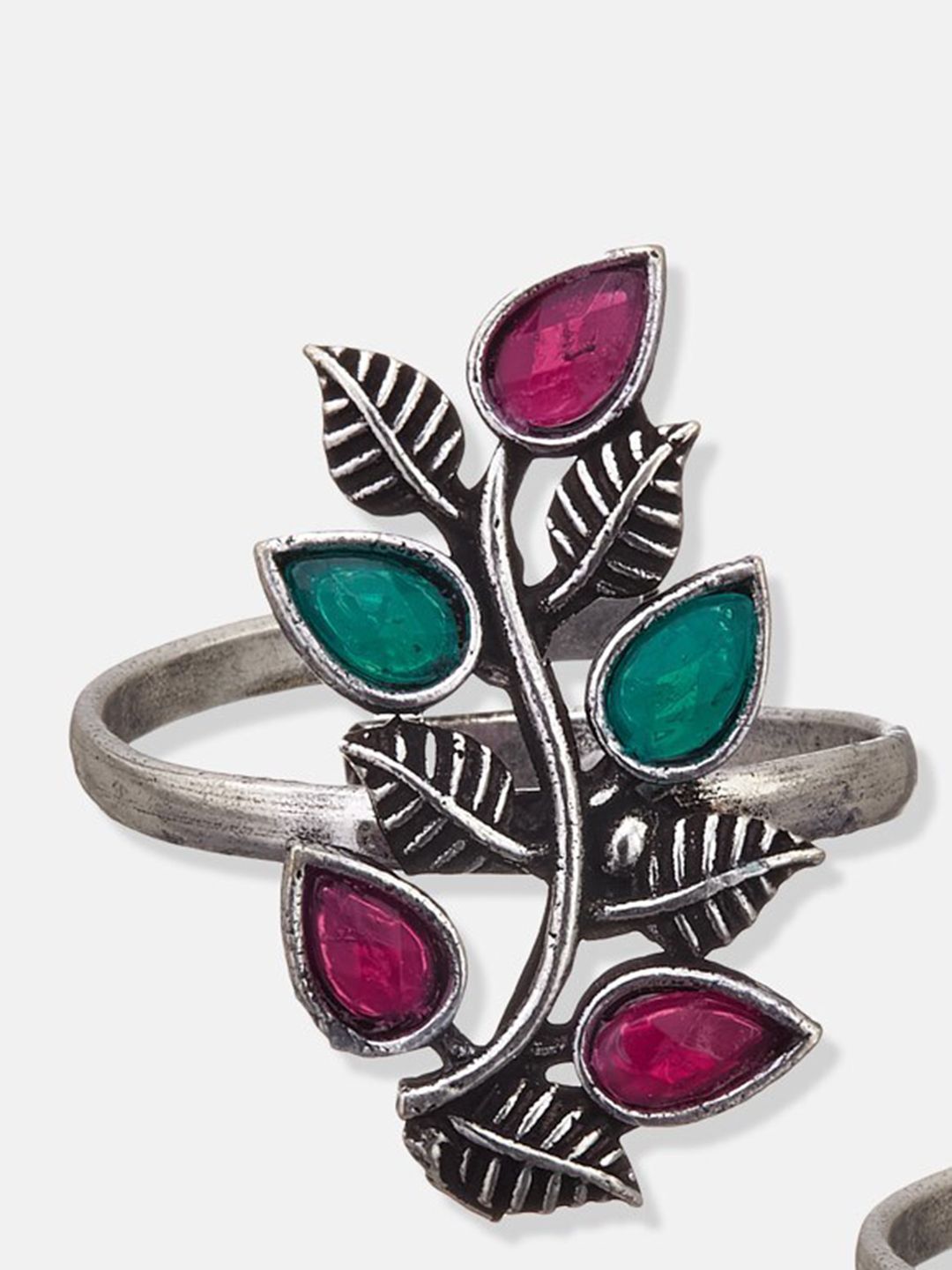 ATIBELLE German Silver-Plated Stone-Studded Ring