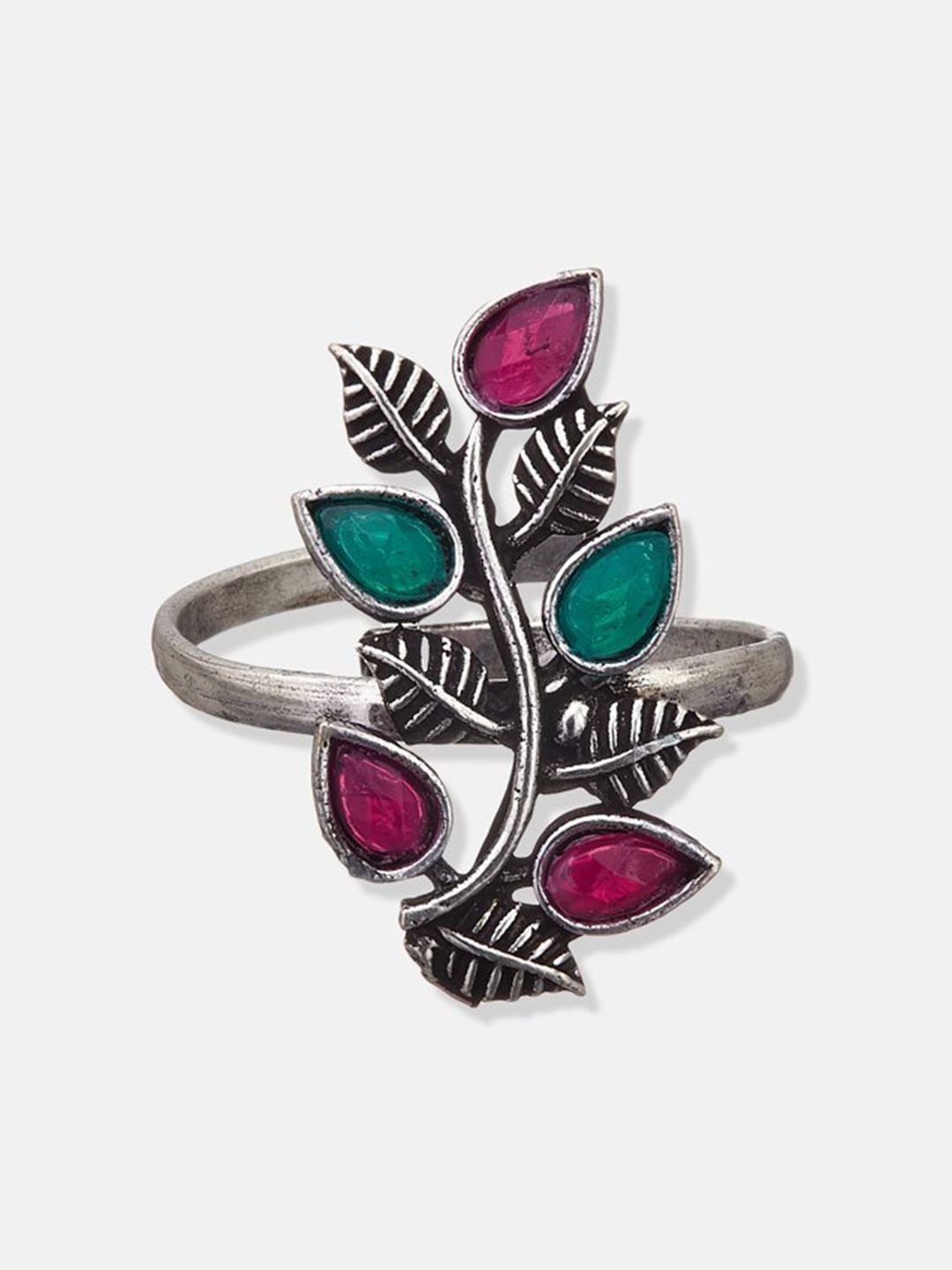 ATIBELLE German Silver-Plated Stone-Studded Ring