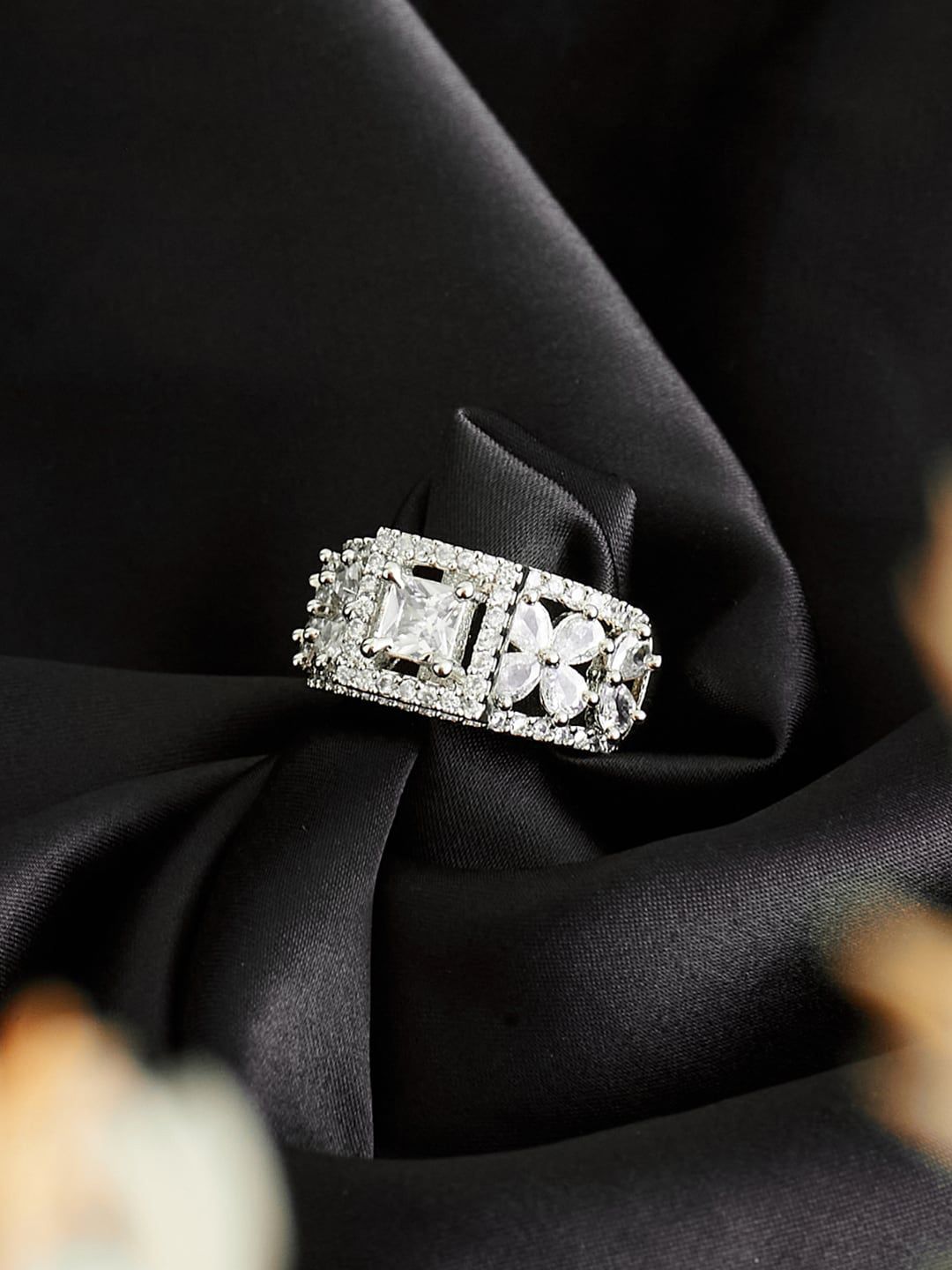 ATIBELLE Silver-Plated AD-Studded Finger Ring