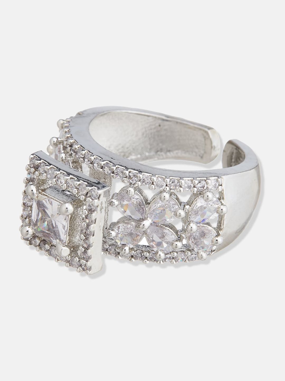 ATIBELLE Silver-Plated AD-Studded Finger Ring