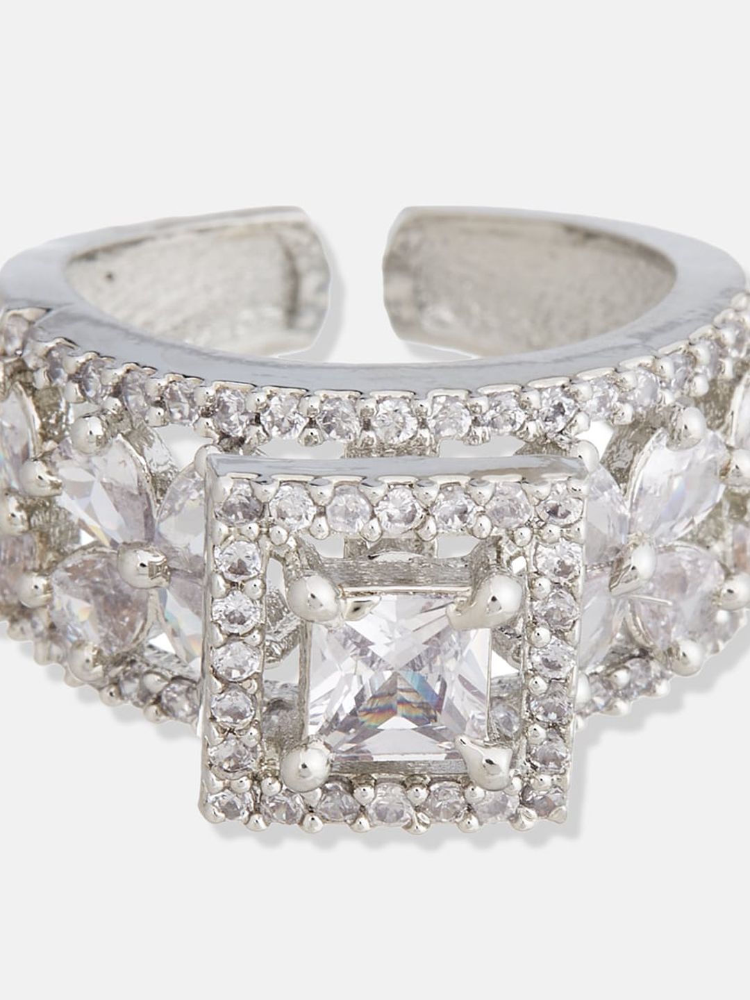 ATIBELLE Silver-Plated AD-Studded Finger Ring
