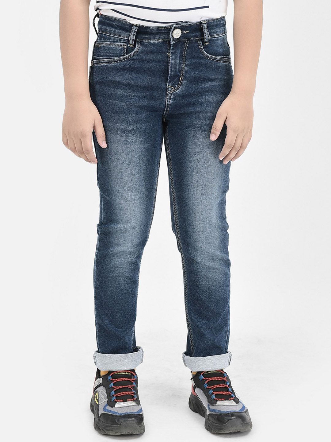 Crimsoune Club Boys Slim Fit Heavy Fade Clean Look Stretchable Jeans-picture-31