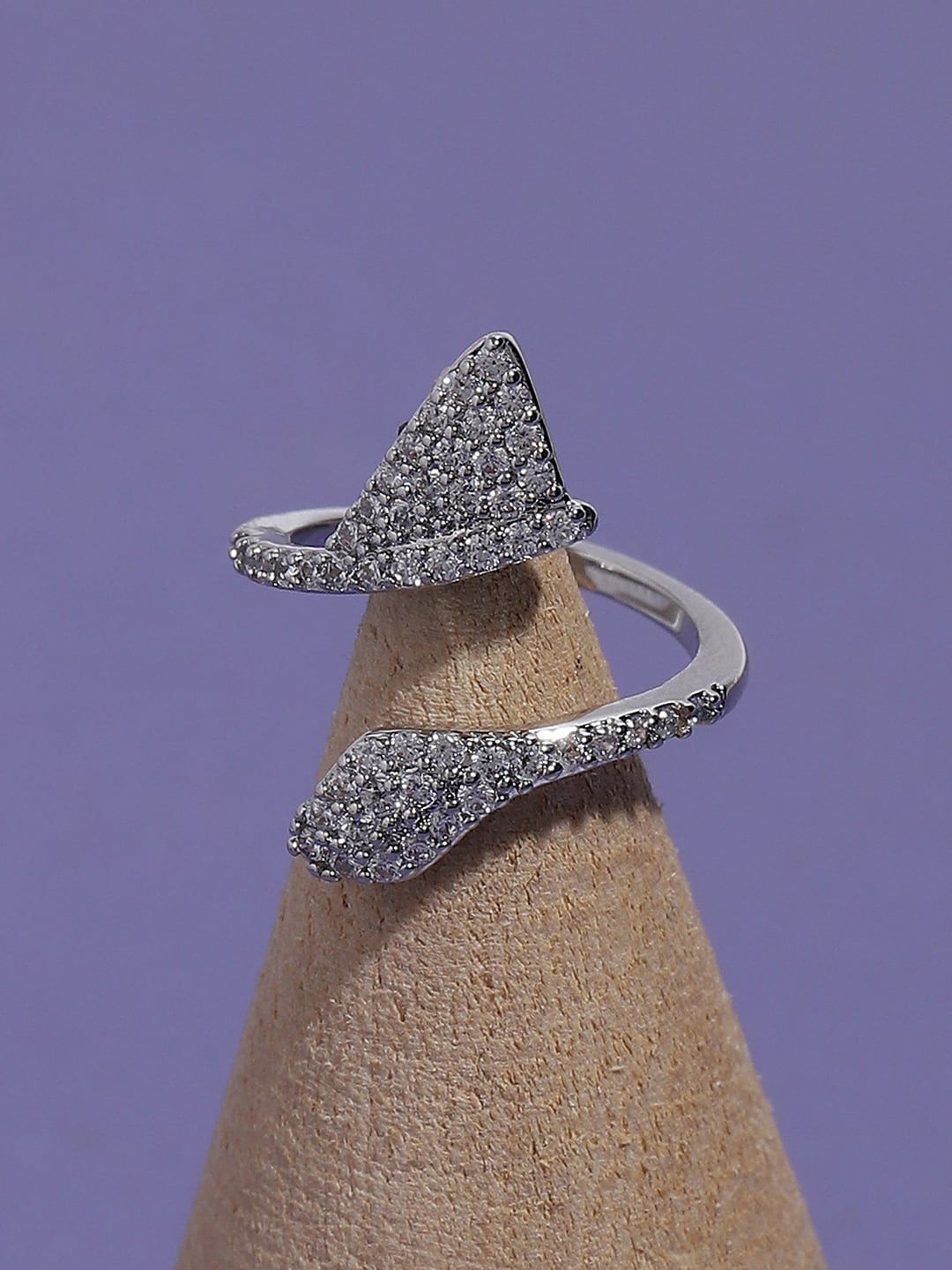 SOHI Silver-Plated Stone-Studded Nail Ring-image-6