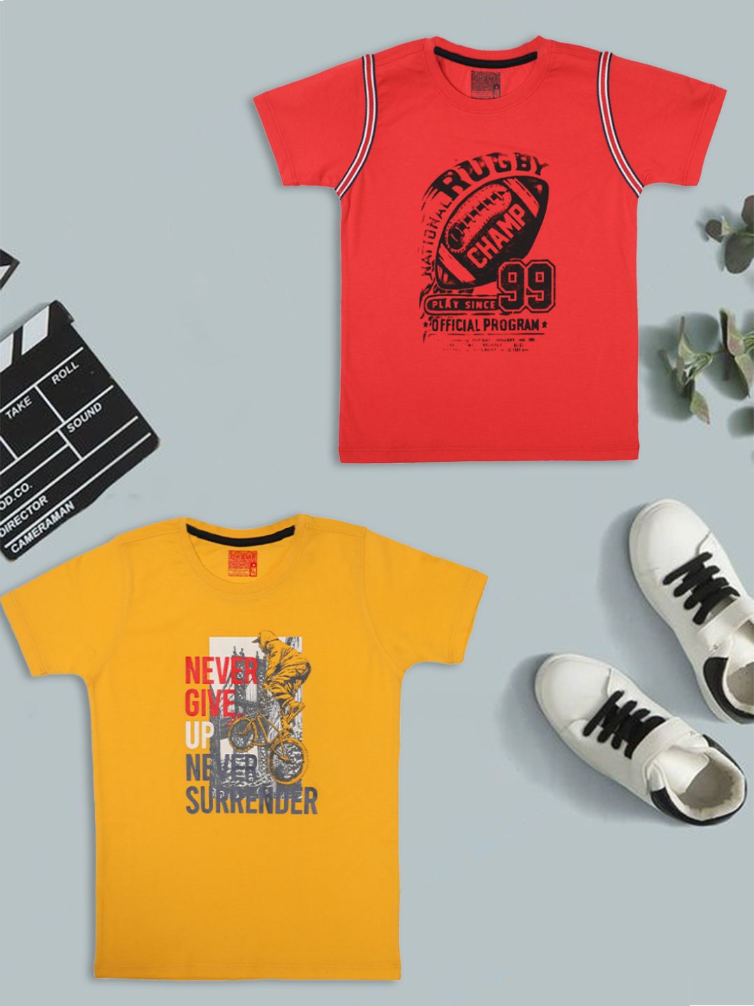 AXM CHAMP Boys Pack Of 2 Typography Printed Cotton T-shirt-picture-30