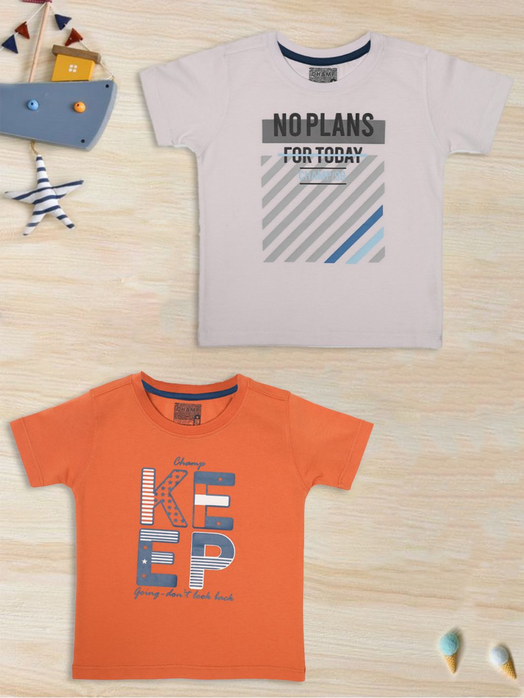 AXM CHAMP Boys Pack Of 2 Typography Printed Cotton T-shirt-picture-39