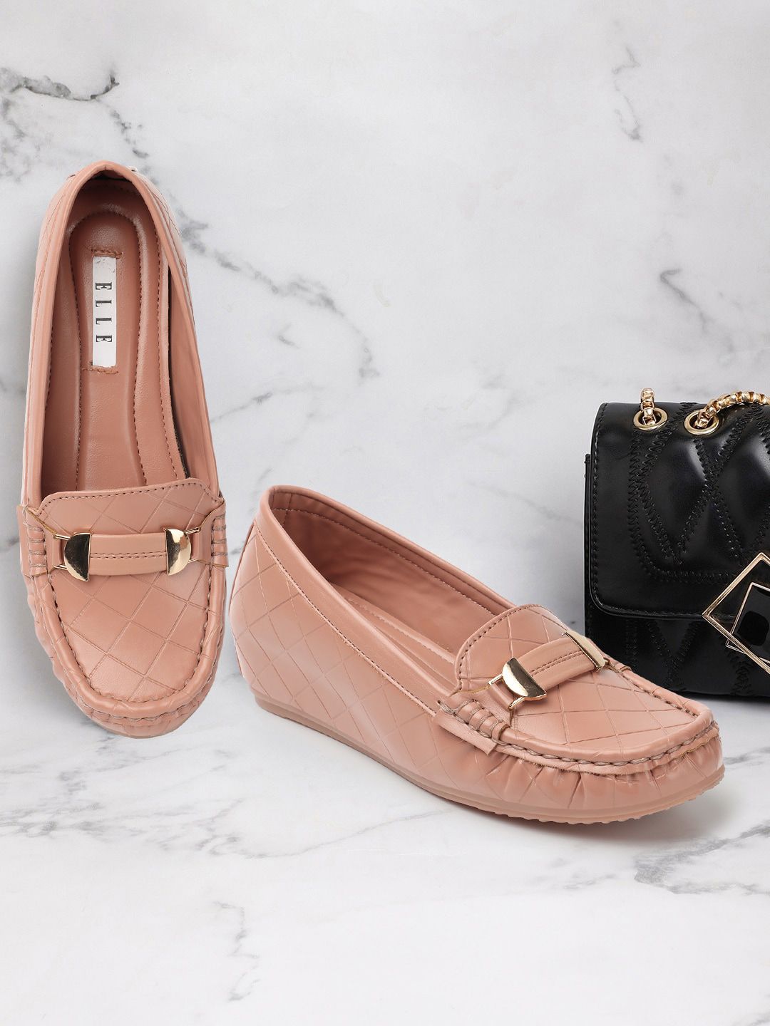 ELLE Women Textured Embellished Comfort Insole Lightweight Horsebit Loafers-image-19