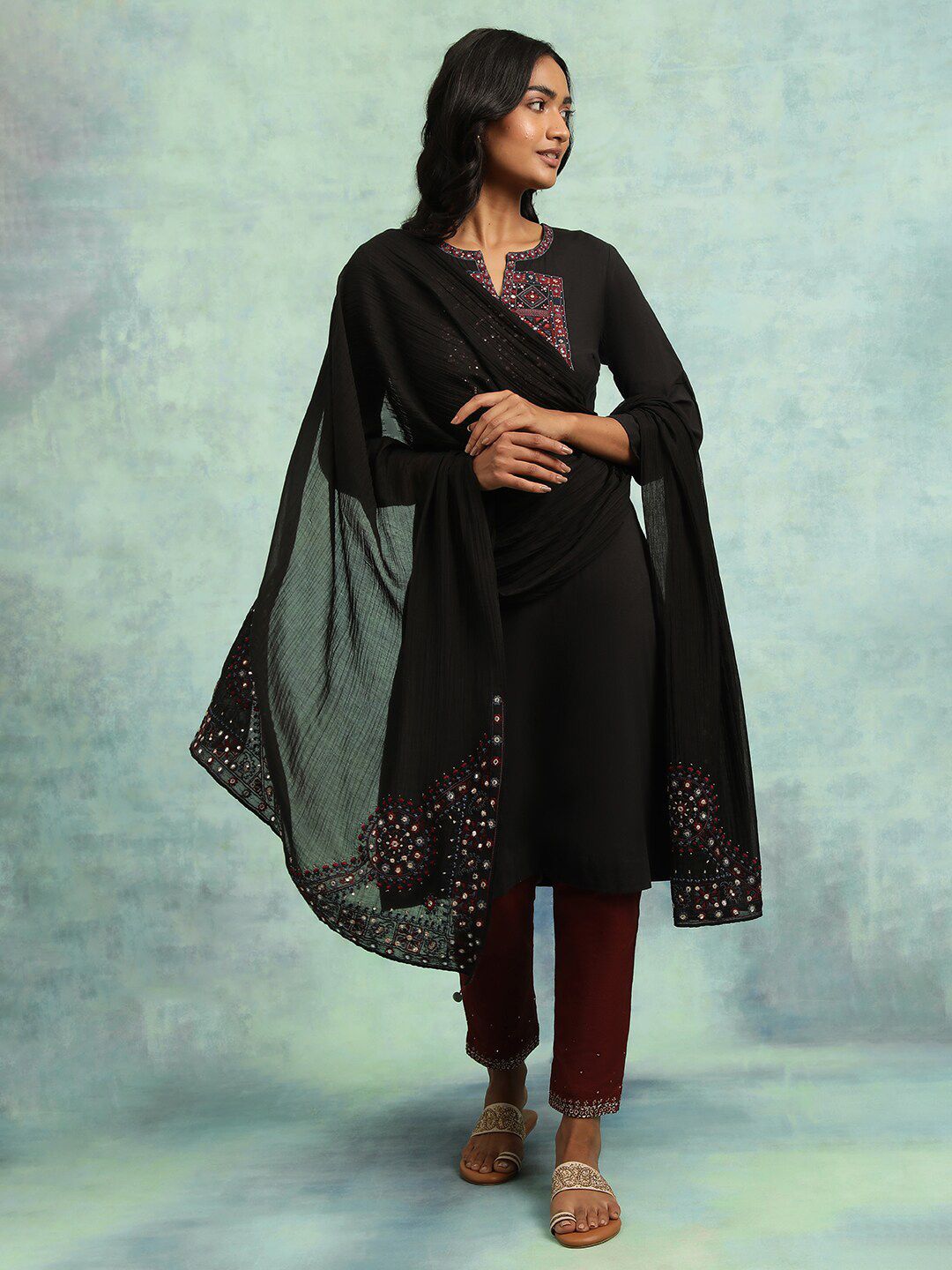 W The Folksong Collection Dupatta With Embellished Border-picture-36