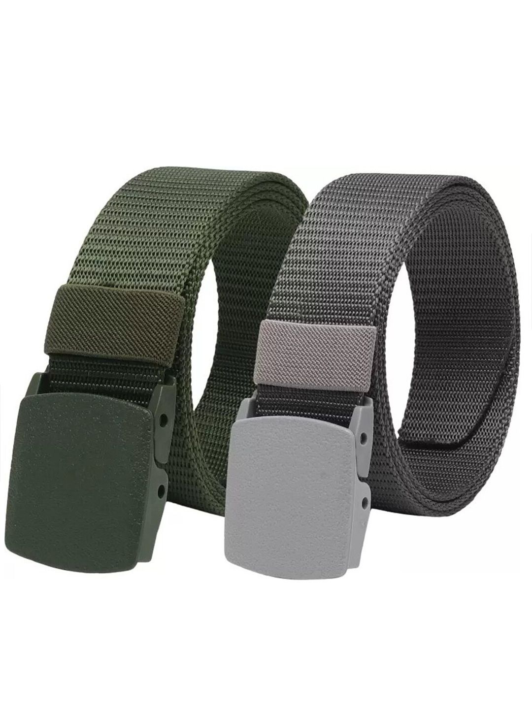 Roadster Men Green & Grey Pack Of 2 Canvas Belts-image-12