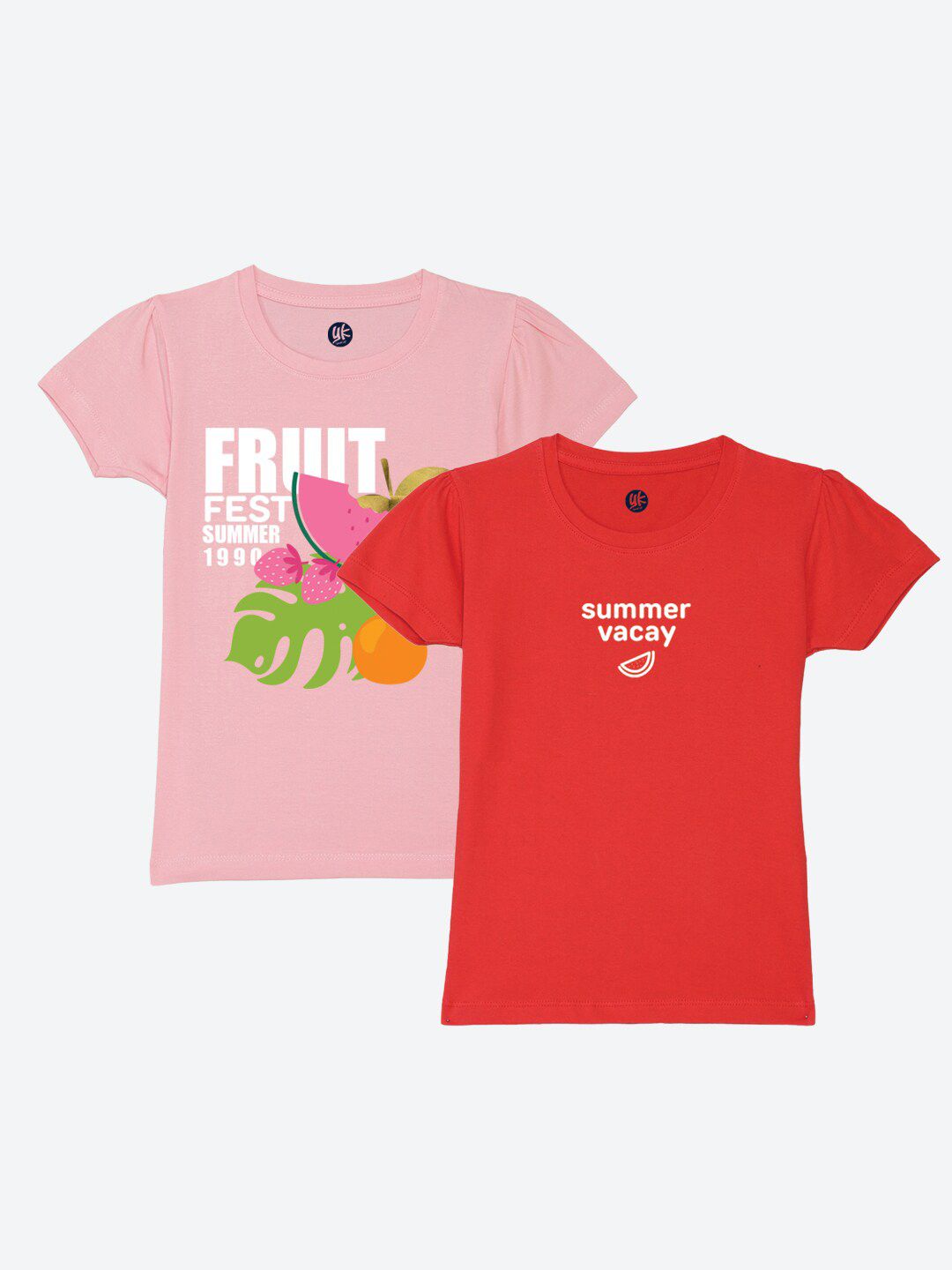 YK Girls Pack Of 2 Typography Printed Pure Cotton T-Shirt-picture-32