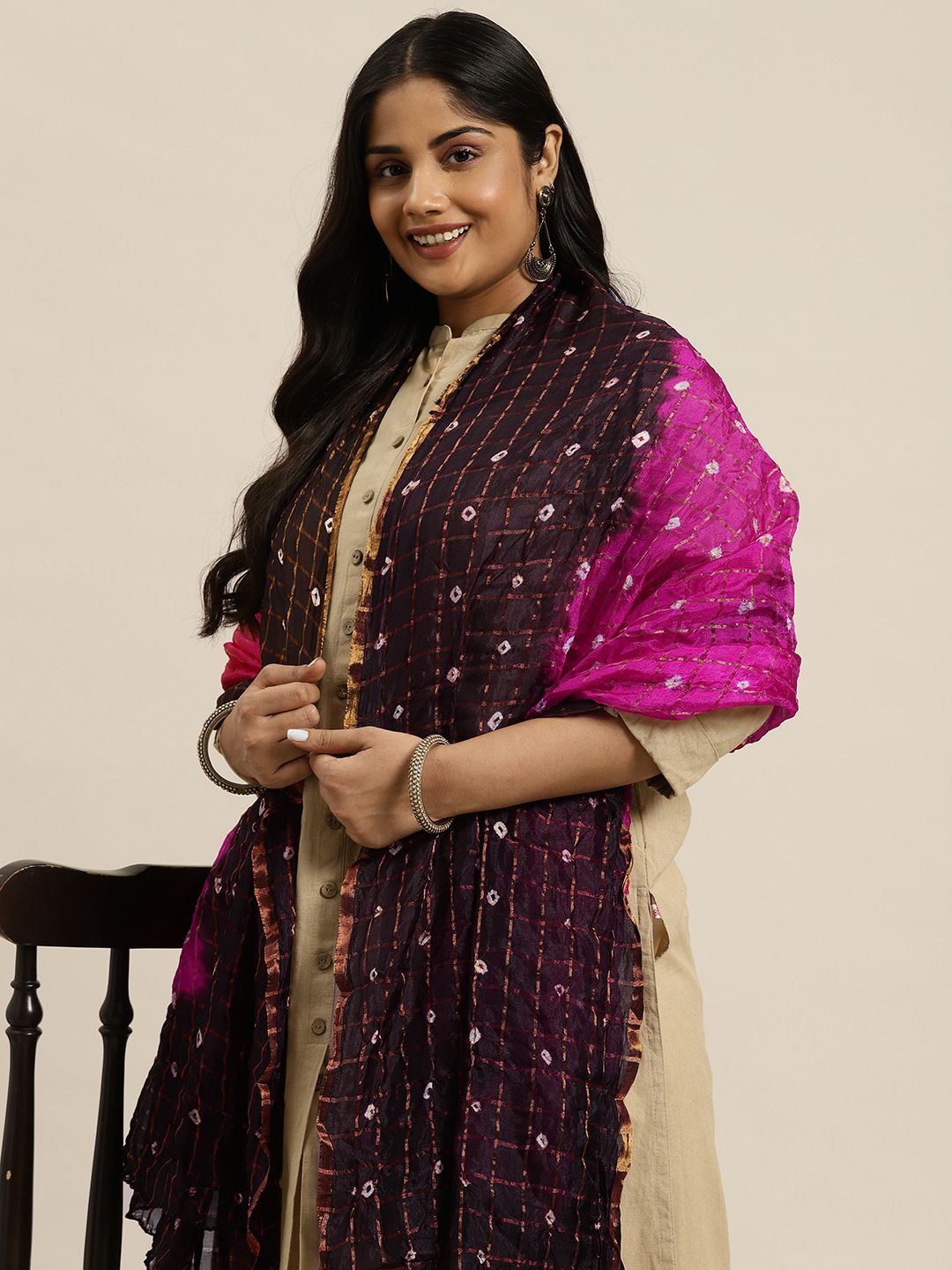 Sztori Bandhani Checked Dupatta-picture-55