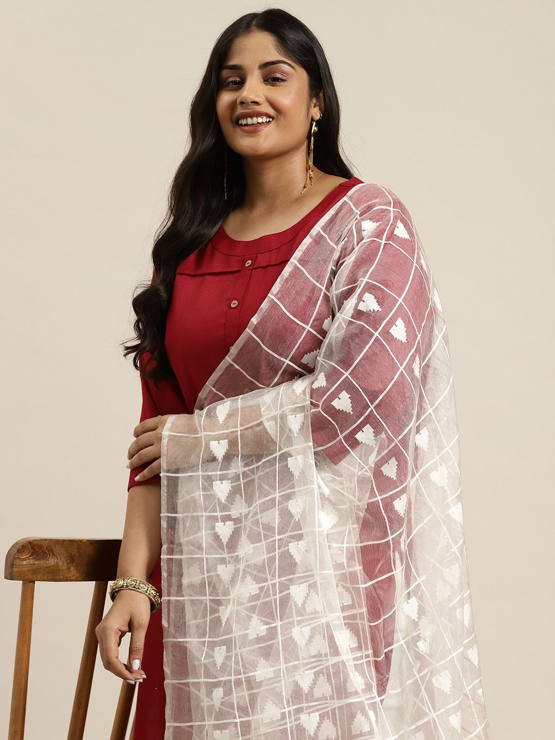 Sztori Checked Woven Design Organza Dupatta-picture-42