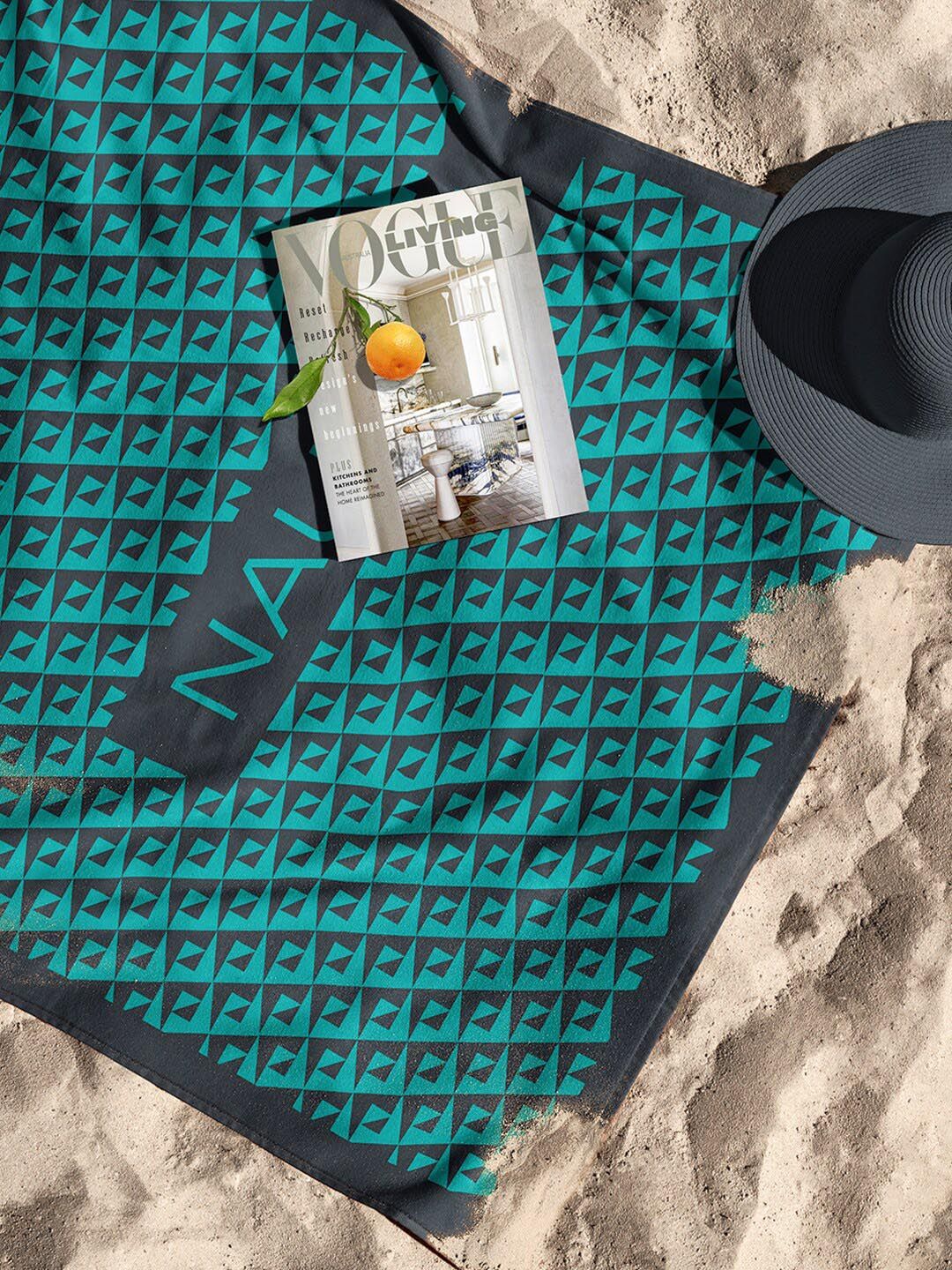 Nautica Teal Blue Printed 500 GSM Pure Cotton Bath Towels-image-30
