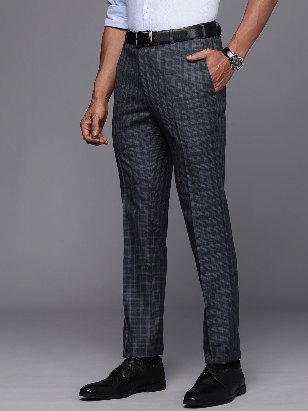 Raymond Men Checked Slim Fit Trousers-image-32