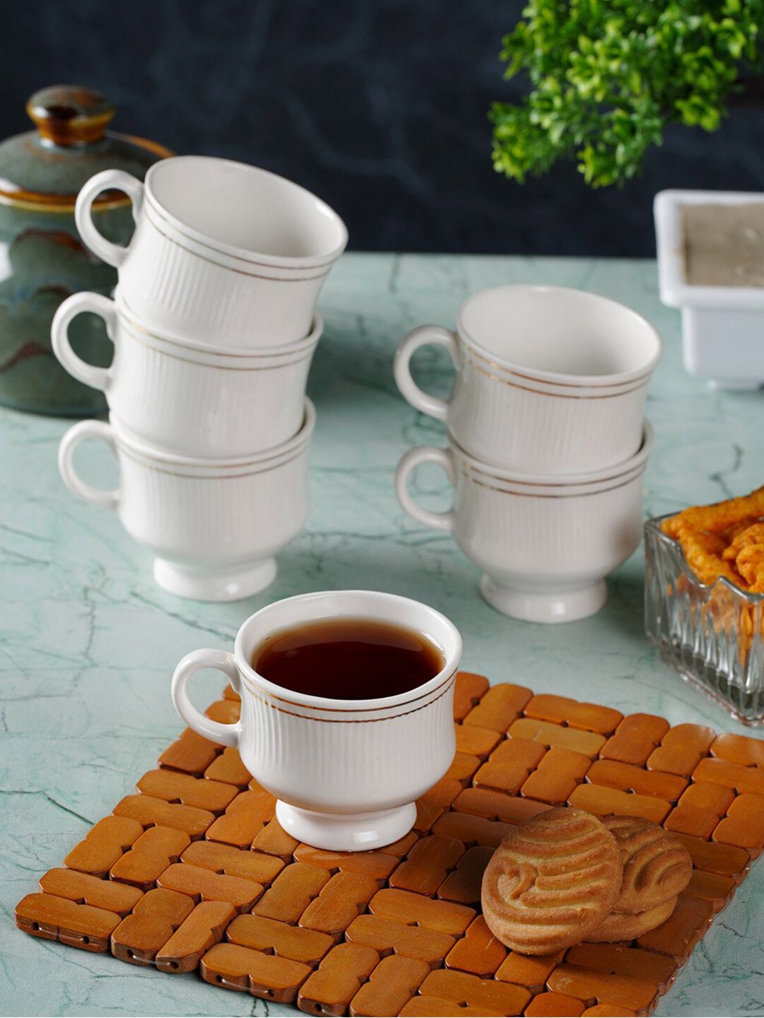 CDI White 6 Pieces Bone China Glossy Tea Cups 200 ml Each-image-30