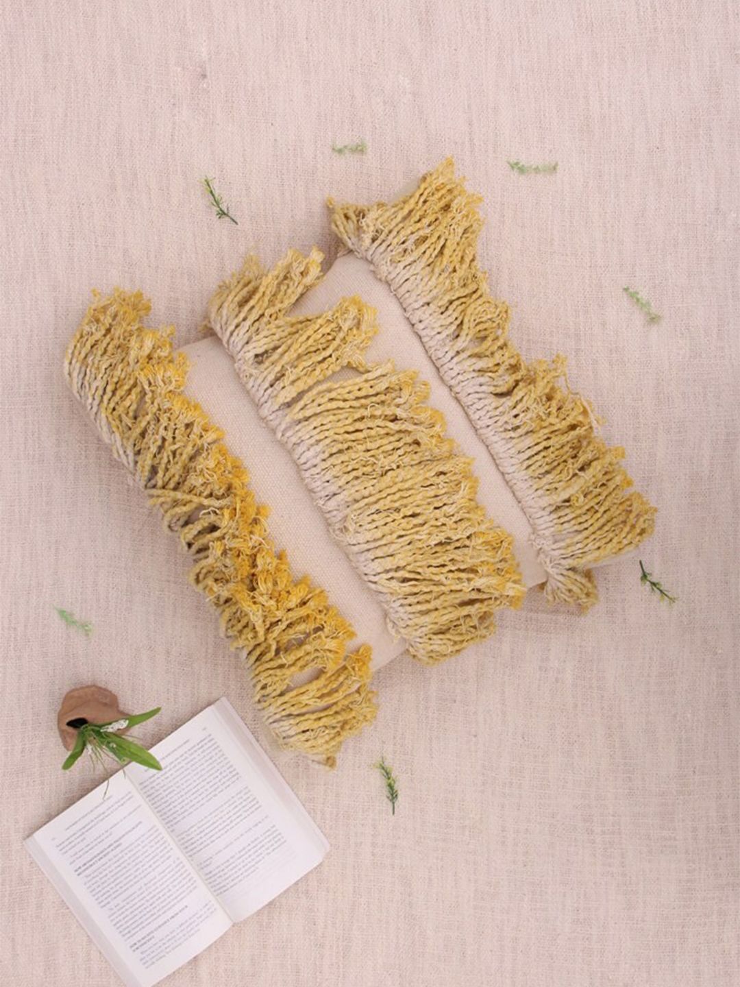 Art Avenue Cream-Coloured & Yellow Embroidered Square Cotton Cushion Cover-picture-24