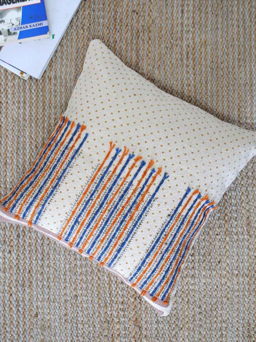 Art Avenue Lillian White & Blue Embroidered Cotton Square Cushion Cover-picture-20