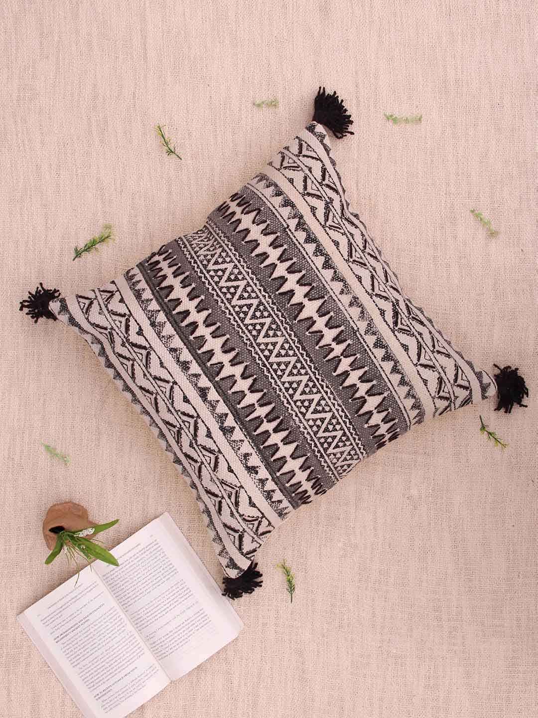 Art Avenue Cream-Coloured & Black Geometric Cotton Square Cushion Cover-picture-36