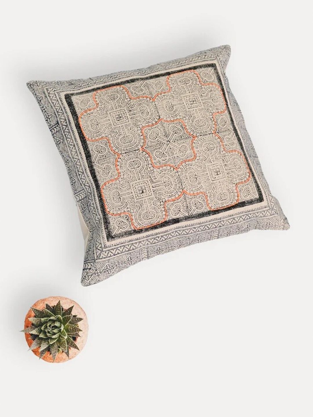 Art Avenue Jason Beige & Black Ethnic Motifs Cotton Square Cushion Cover-picture-26