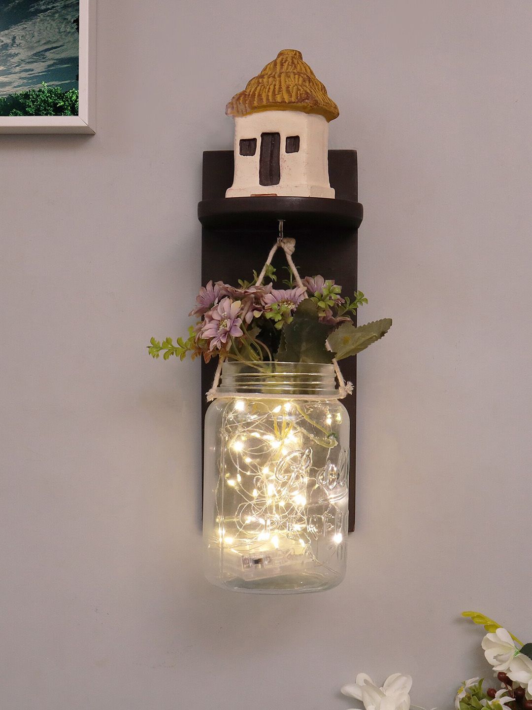 Homesake Black Metal & Glass Wall Lamp With String Lights-image-4