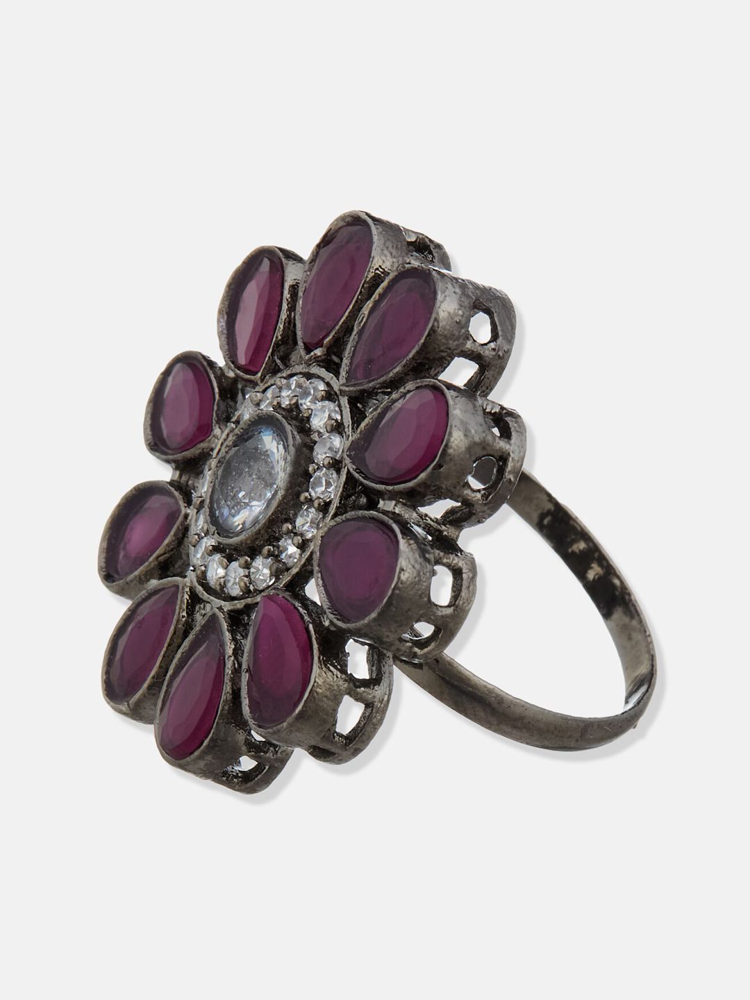 ATIBELLE Set of 2 Silver-Plated Stone-Studded Adjustable Finger Rings