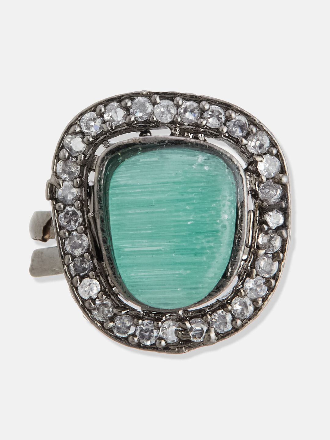 ATIBELLE Set of 2 Silver-Plated Stone-Studded Adjustable Finger Rings