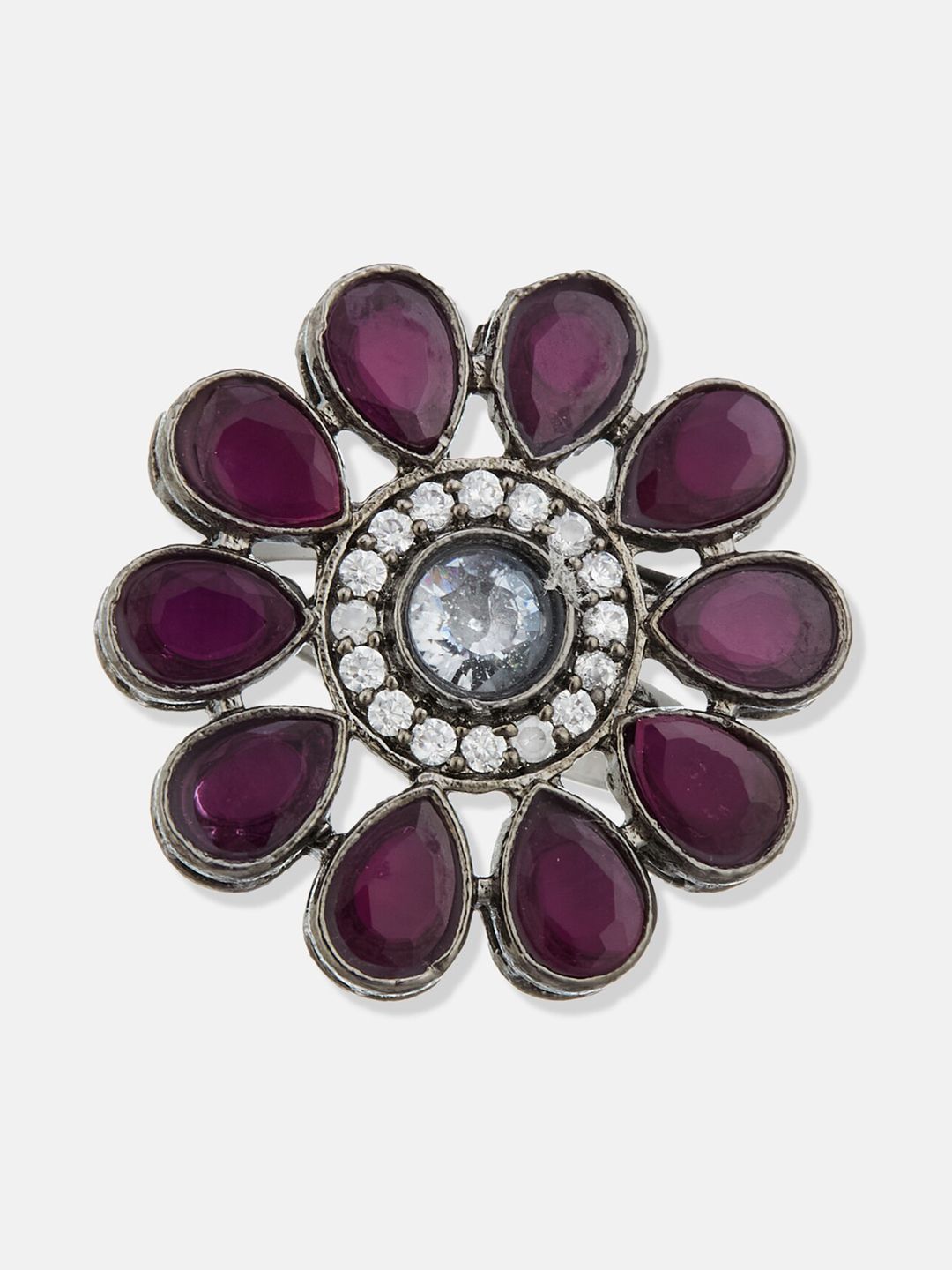 ATIBELLE Set of 2 Silver-Plated Stone-Studded Adjustable Finger Rings