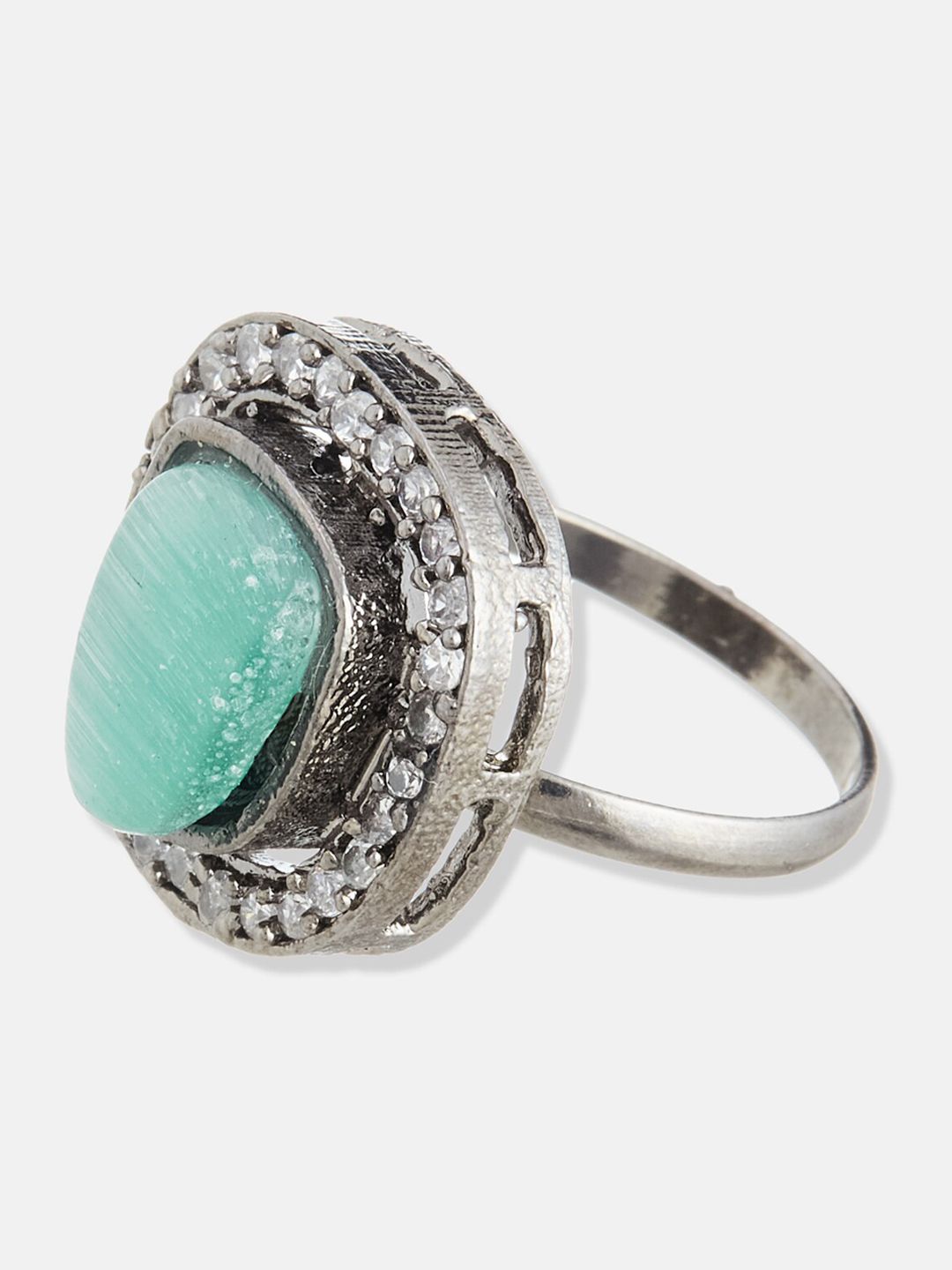 ATIBELLE Set of 2 Silver-Plated Stone-Studded Adjustable Finger Rings