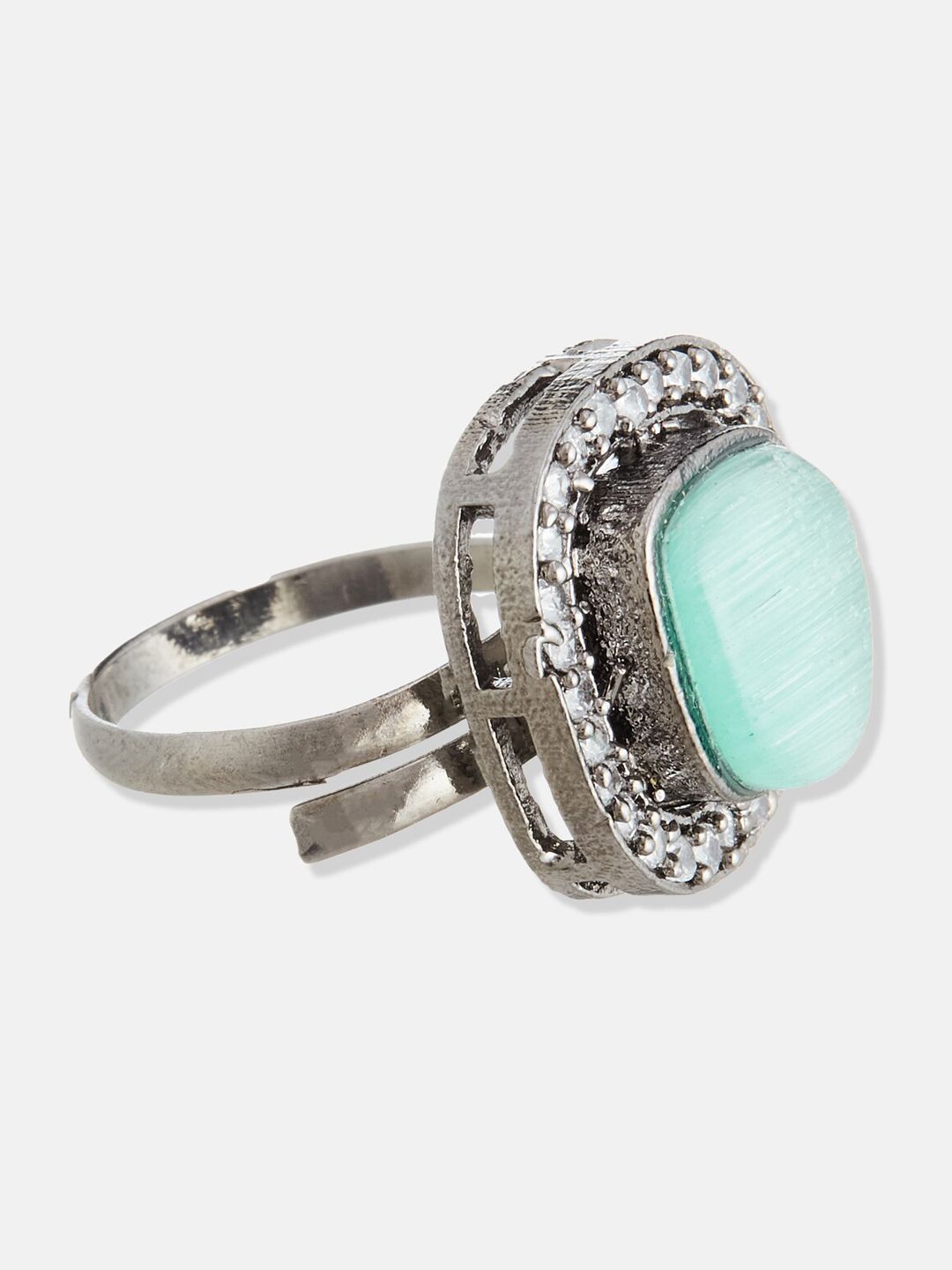 ATIBELLE Set of 3 Silver-Plated Stone-Studded Adjustable Finger Rings