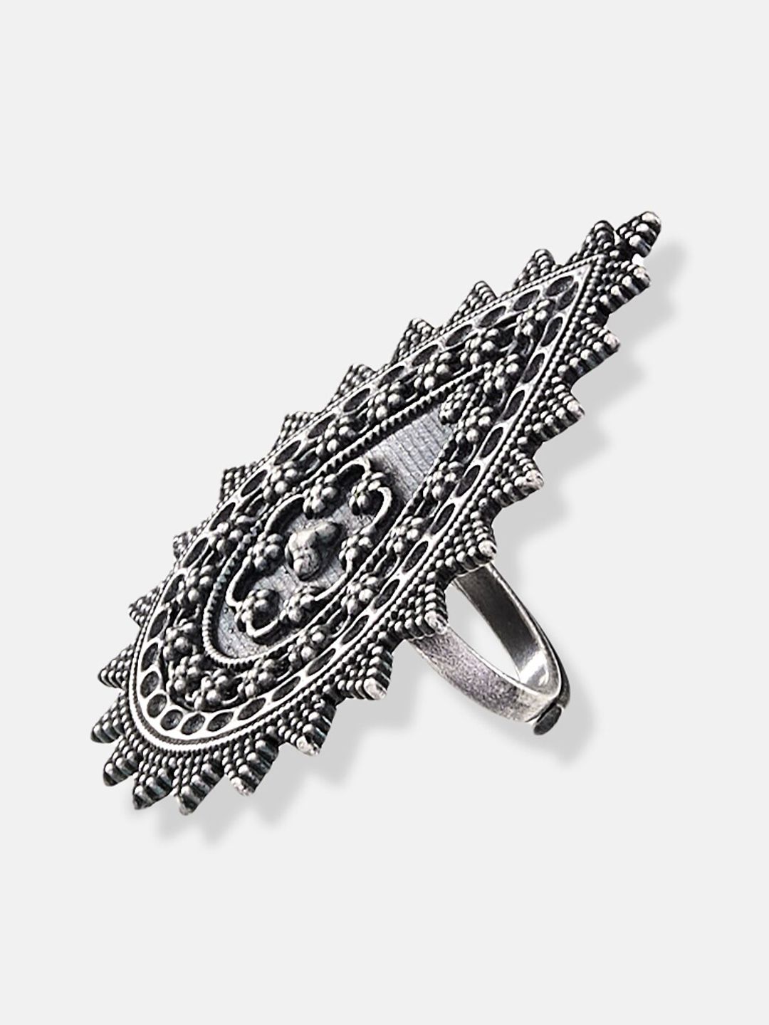 ATIBELLE Set Of 2 Silver-Plated & Stone-Studded Adjustable Finger Ring
