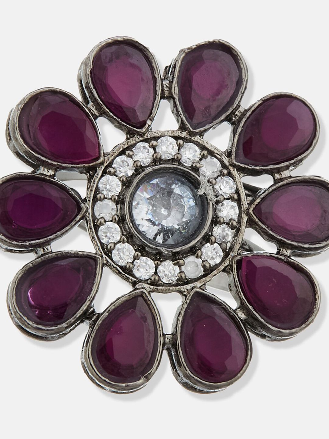 ATIBELLE Set Of 2 Silver-Plated & Stone-Studded Adjustable Finger Ring